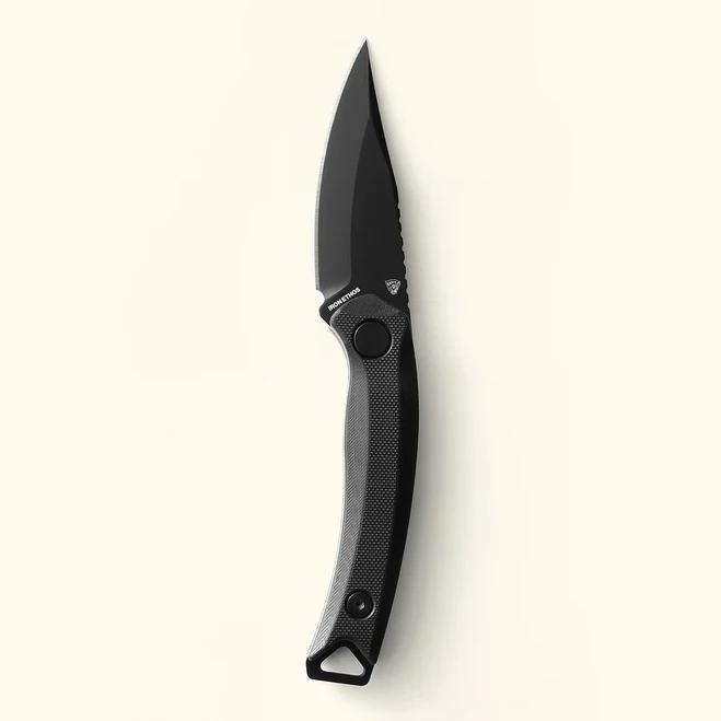 Iron Ethos Fizz Compact Fixed Blade Knife Black G10 Handle Nitro-V Drop Point Plain Edge Black Titanium Plated Finish