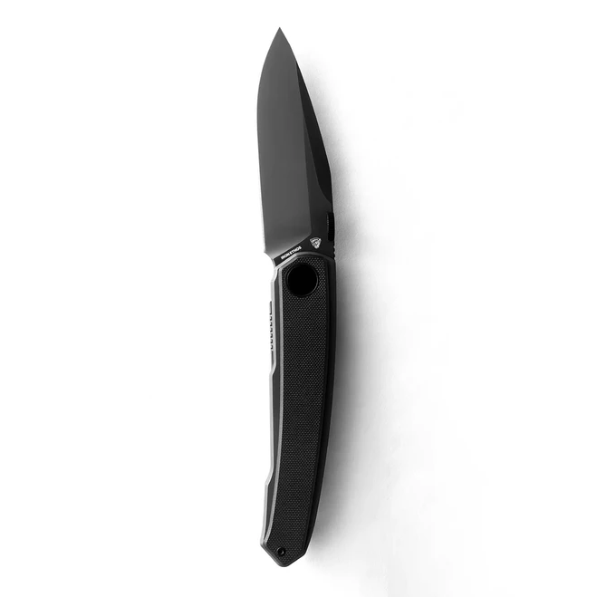 Iron Ethos Knife & Tool Trace Folding Knife Black G10 Handle Nitro-V Plain Edge 