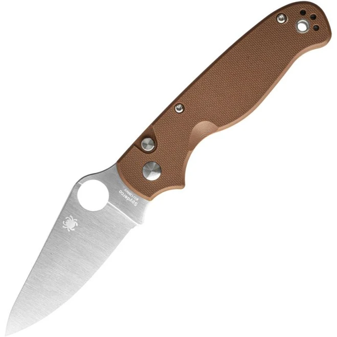 Spyderco ButtonUp Folding Knife Brown G10 Handle 8Cr13MoV Modified Clip Point Plain Edge Satin Finish C275GPBN