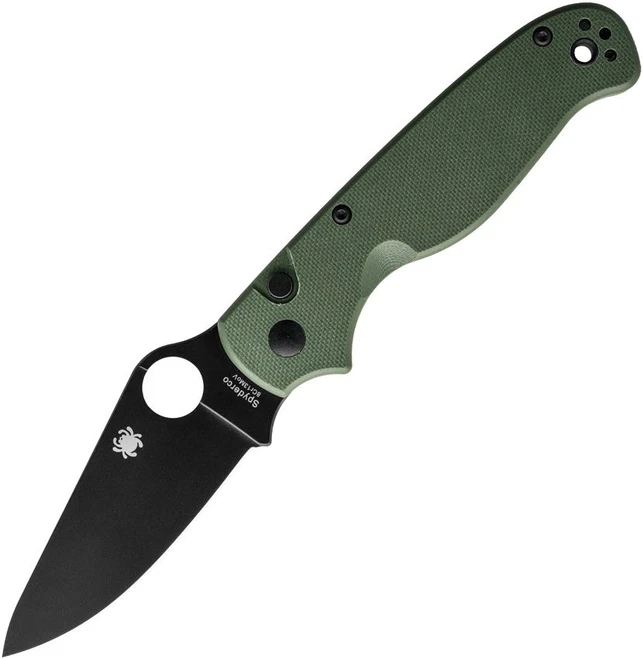 Spyderco ButtonUp Folding Knife Green G-10 Handle 3.27" Black 8Cr13MoV Modified Clip Point Plain Edge C275GPGRBK