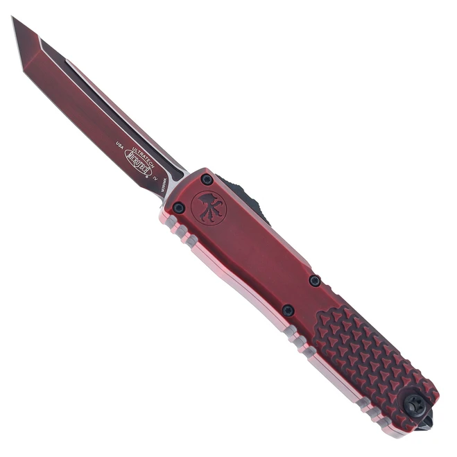 (Specs of Missing Paint) Open Box/Returned Microtech Ultratech Gen IV OTF Automatic Knife Red Abrasion Aluminum Handle T/E M390MK Red/Black Blade 11234HT-1RDAA
