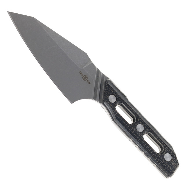 TwoSun Fixed Blade Knife Black Micarta Handle YJ88 Drop Point Plain Edge Stonewash Finish TS543-YJ88-KS