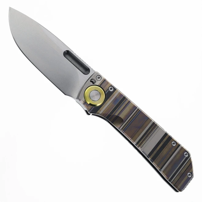 TwoSun Folding Knife Color Lines Titanium Handle D2 Drop Point Plain Edge Satin Finish TS346-D2-ColorLines