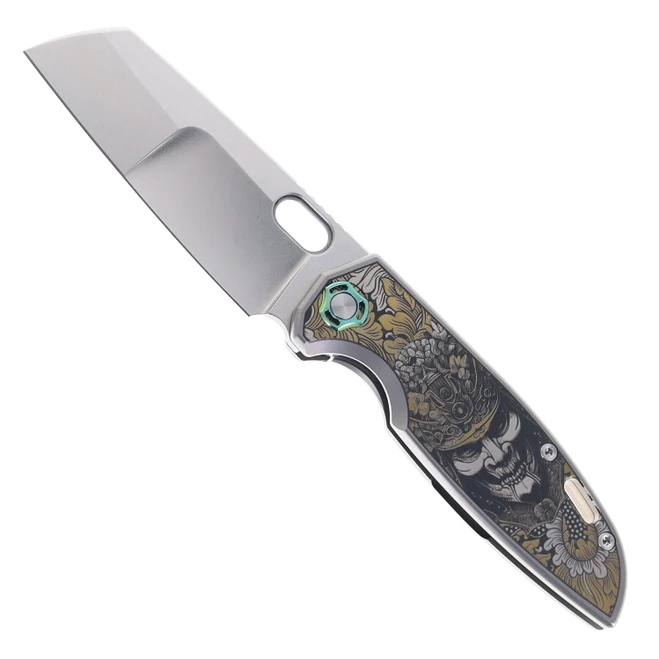 TwoSun Folding Knife Color Engraved Titanium Handle M390 Plain Edge Stonewash Finish TS450-M390-Engraved
