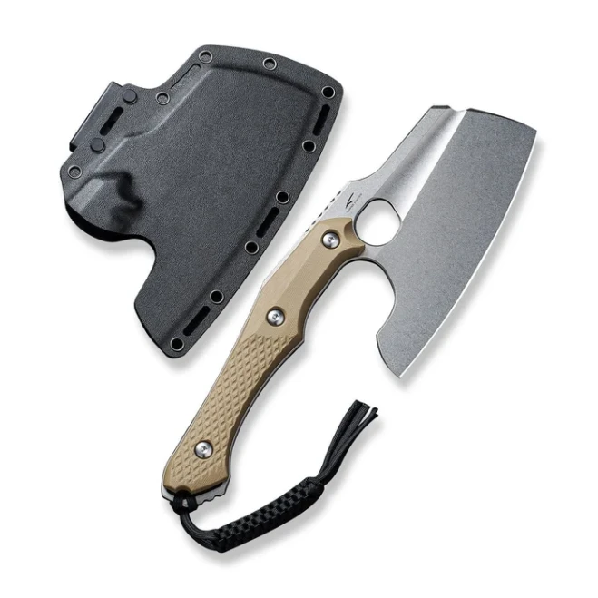 Civivi Aratra Fixed Blade Knife Tan G10 Handle D2 Cleaver Plain Edge Stonewash Finish C21041-3