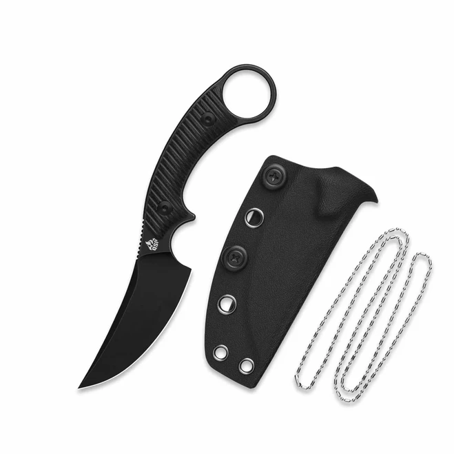 QSP Baby Viper Fixed Blade Knife Black G10 Handle 10Cr15MoV Clip Point Plain Edge Black Stonewash Finish QS178-A2