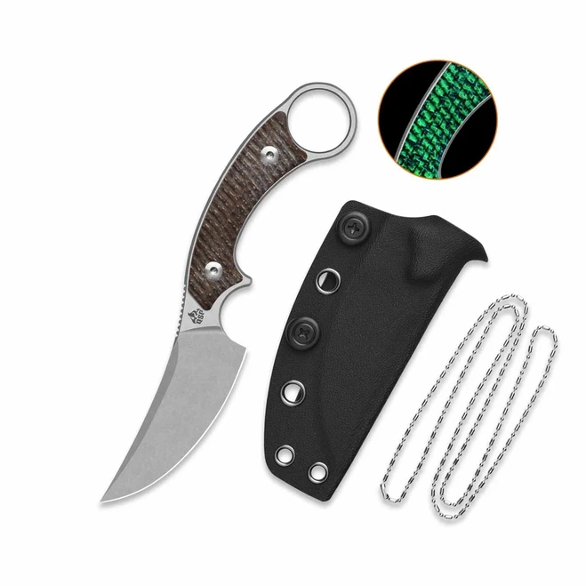QSP Baby Viper Fixed Blade Knife Glow-in-the-Dark Micarta Handle 10Cr15MoV Clip Point Plain Edge Stonewash Finish QS178-B1
