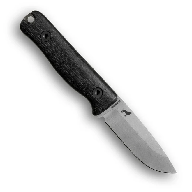 Reiff Knives F3 EDC Fixed Blade Knife Black Canvas Micarta CPM MagnaCut Drop Point Plain Edge Stonewash Finish F3119BCMB LKA