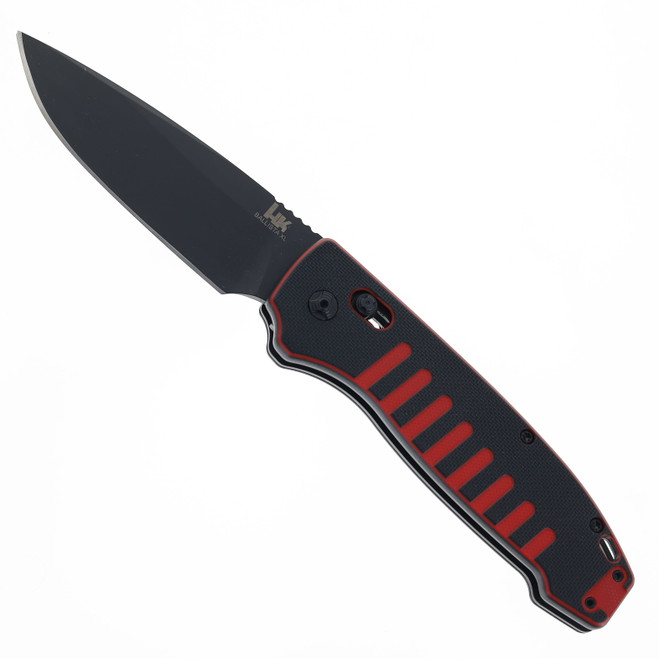 HK/Hogue Knives Ballista XL Automatic ABLE Lock Folding Knife Red/Black Chromacut G10 Handle CPM-S30V Black Drop Point Blade 54559
