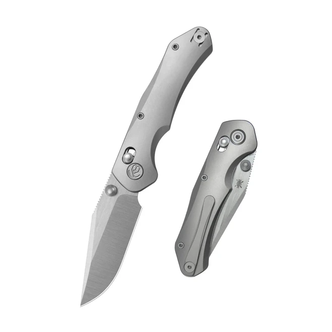 KB Coronado Folding Knife Sandblast Titanium Handle Vanax Clip Point Plain Edge Belt Satin Finish KB466A