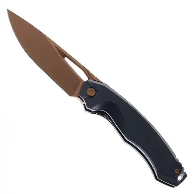 Rike Hummer/B Folding Knife Black Titanium Handle M390 Plain Edge Gold Copper Blade