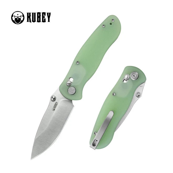 Kubey Pebble Folding Knife Jade G10 Handle 14C28N Drop Point Plain Edge Satin Blade KU481C