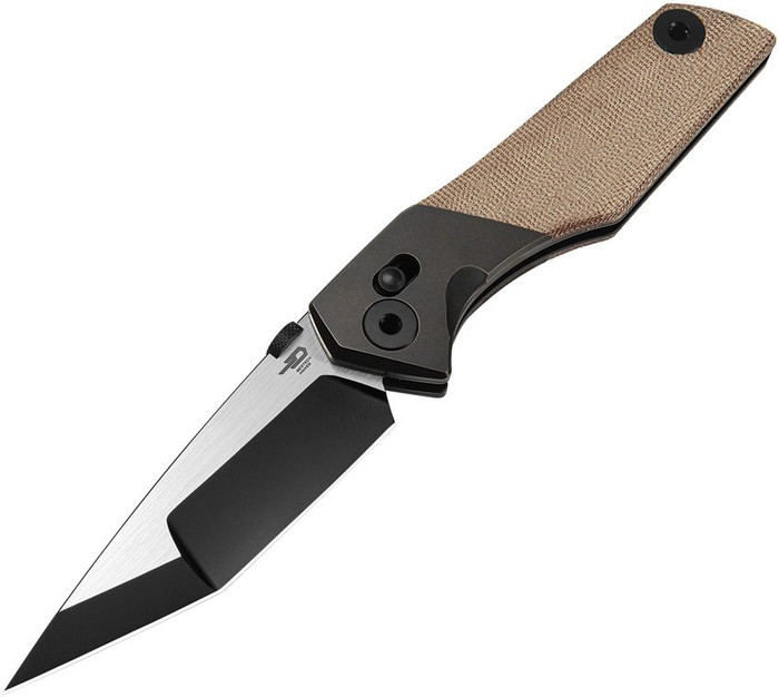 (Damaged Box) Bestech Cetus Folding Knife Black/Bronze Titanium/Natural Canvas Micarta Handle M390 Black/Satin Finish Tanto Plain BT2304B