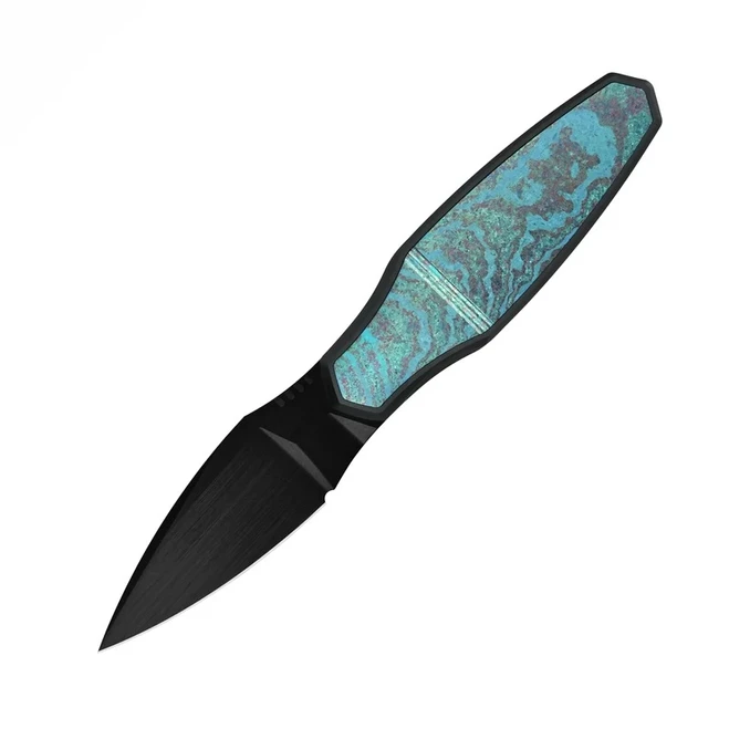 Molsect Yuppie Folding Knife DLC Titanium/Green Crystal Timascus Handle M390 Modified Spear Point Plain Edge DLC Finish MUC455DG