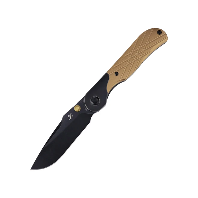 Kansept Lichen Folding Knife Blackwash Stainless Steel/Bronze Anodized Aluminum Topo Pattern Handle 3.0" Blackwash 154CM Drop Point Plain Edge T2091A4