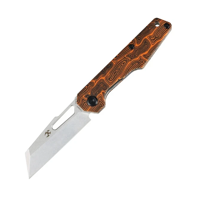 Kansept Lucero Folding Knife Orange G-Mascus Handle 154CM Reverse Tanto Plain Edge Stonewash Blade T2156A3