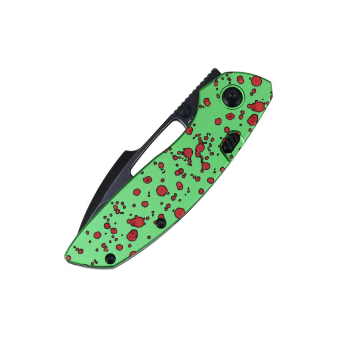 Kansept Link Folding Knife Green Aluminum Zombie Blood Print