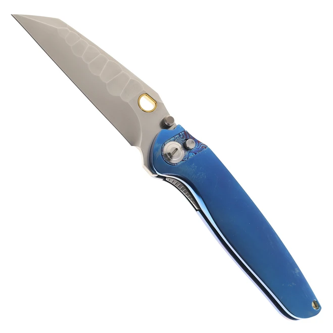 (Light Scratches) Open Box/Returned Ketuo Dirty Bird V2 Folding Knife High Polish Blue Anodized Titanium Handle M390 Wharncliffe Plain Edge Mirror Polish Finish Dirty Bird V2/B