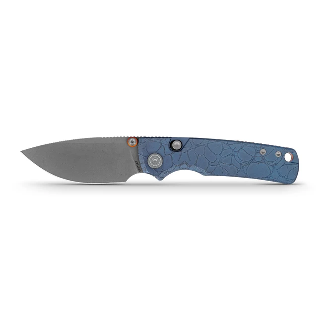 Vosteed Porcupine TiSlim Folding Knife Acid Wash Blue Titanium Handle S90V Drop Point Plain Edge Acid Wash/Stonewash Finish A4814