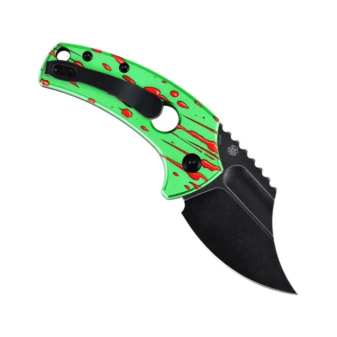 Kansept Wasp Folding Knife Green Zombie Blood Splatter Aluminum Handle 2.4" Blackwash 154CM Plain Edge T2144F8