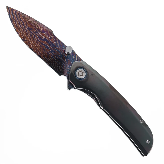 SixLeaf Folding Knife Purple Zirconium Handle Forged Damascus Plain Edge SL-111-Zirconium