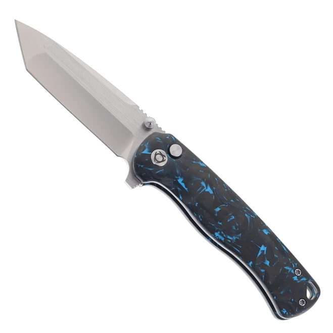 SixLeaf Folding Knife Blue Carbon Fiber Handle 14C28N Plain Edge SL-110-Blue-CF