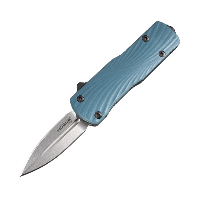 Hogue Micro Counterstrike OTF Automatic Knife Stone Tumbled Double Edge MagnaCut Blade Slate Blue Polymer / Black Aluminum 34703