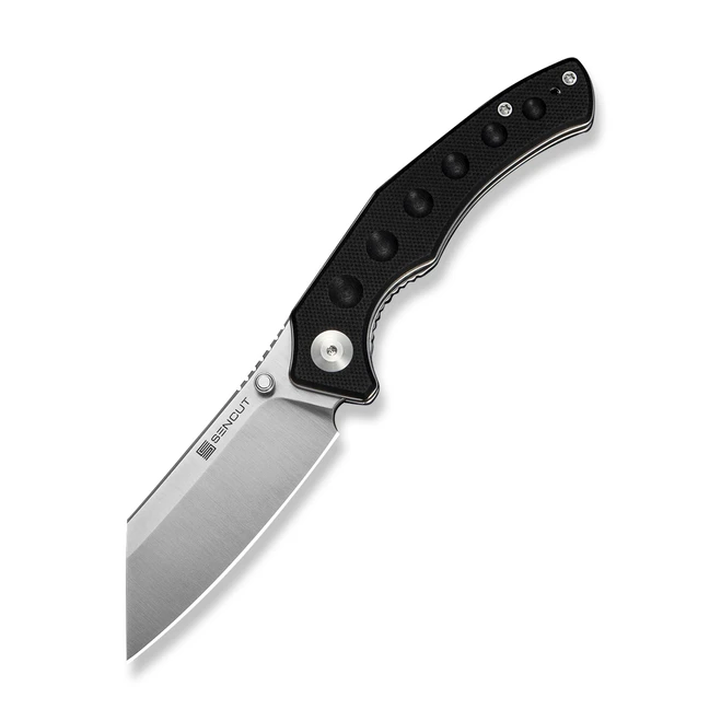Sencut Clout Folding Knife Black G10 Handle D2 Reverse Tanto Plain Edge Satin Finish S26031-1