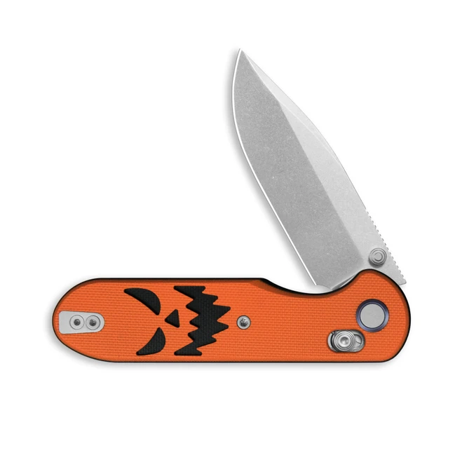 GEO Knife Halloween Ethereal Cutter Folding Knife Black/Orange G-10 Handle 3" Stonewash M390 Drop Point GEO2402-1D