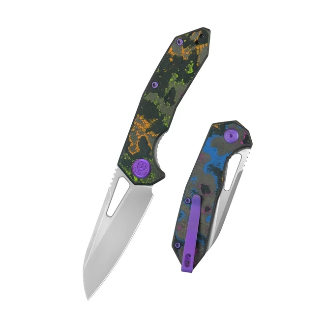 KB Vagrant Folding Knife 80’s Camo Carbon Fiber Handle M390 Sheepsfoot Plain Edge Silver Bead Blast Finish KB291-1G