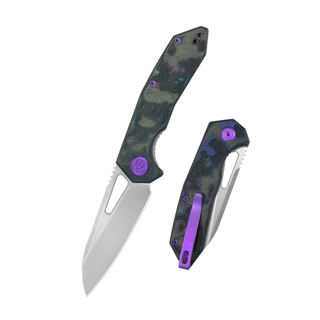 KB Vagrant Folding Knife Damtanium Camo Carbon Fiber Handle M390 Sheepsfoot Plain Edge Silver Bead Blast Finish KB291-1H