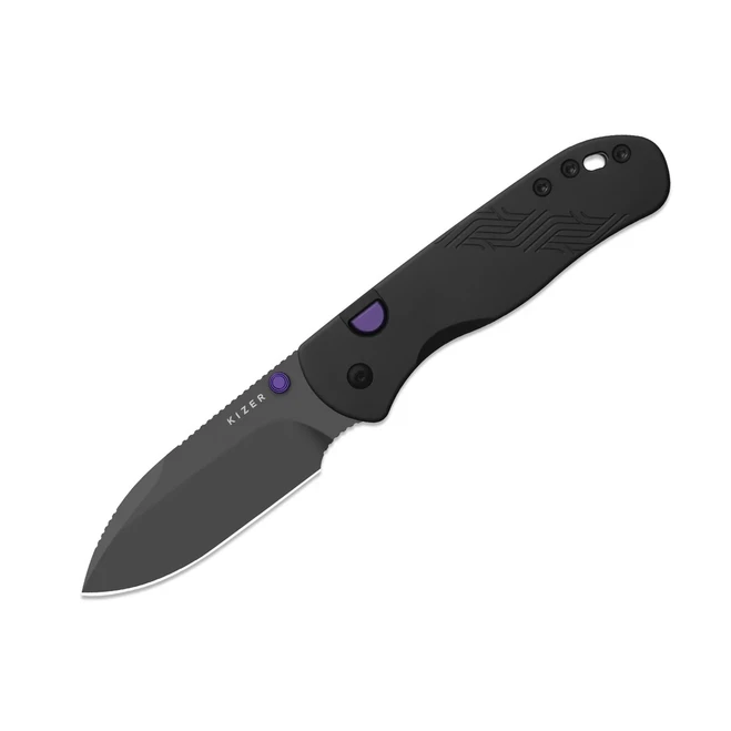 Kizer Drop Bear 292 AirTi Folding Knife Black Aluminum Handle M390 Drop Point Plain Edge Gray PVD Finish K3619.292BD3