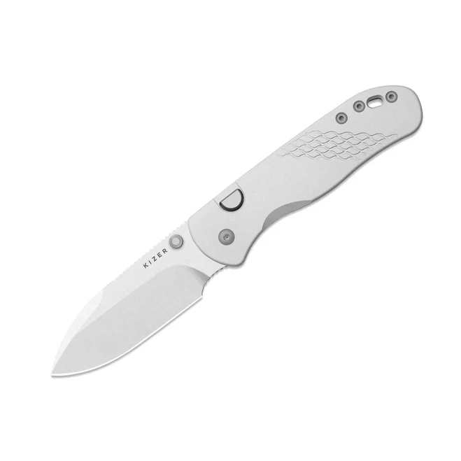 Kizer Drop Bear 292 AirTi Folding Knife Silver Aluminum Handle M390 Drop Point Plain Edge Satin Finish K3619.292BD4