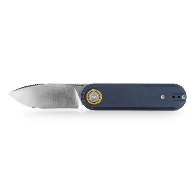 Vosteed Corgi V V Folding Knife Dark Slate Blue Aluminum Handle 154CM Drop Point Plain Edge Satin Finish A5103