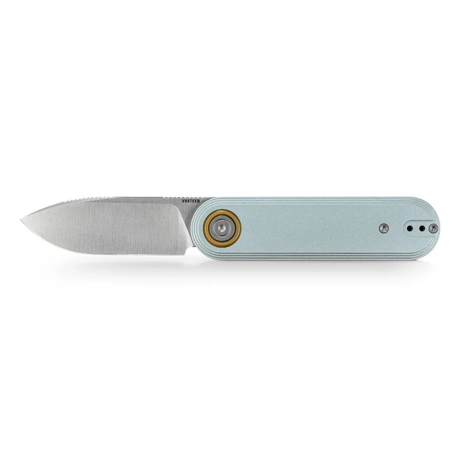 Vosteed Corgi V V Folding Knife Macaron Blue Aluminum Handle Nitro-V Drop Point Plain Edge Satin Finish A5110