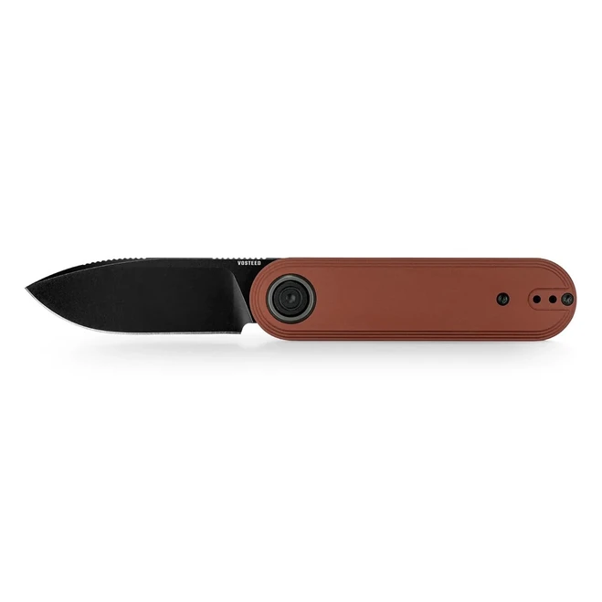 Vosteed Corgi V V Folding Knife Brick Red Aluminum Handle Nitro-V Drop Point Plain Edge Black Stonewash Finish A5111