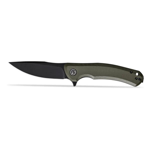 Petrified Fish Warrior V2 Folding Knife Army Green G10 Handle N690 Drop Point Plain Edge Black Stonewash Finish PFP17AGRDW
