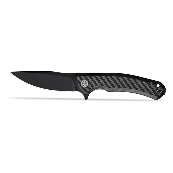 Petrified Fish Warrior V2 Folding Knife Black G10/Carbon Fiber Handle N690 Drop Point Plain Edge Black Stonewash Finish 3PFP17DCDW
