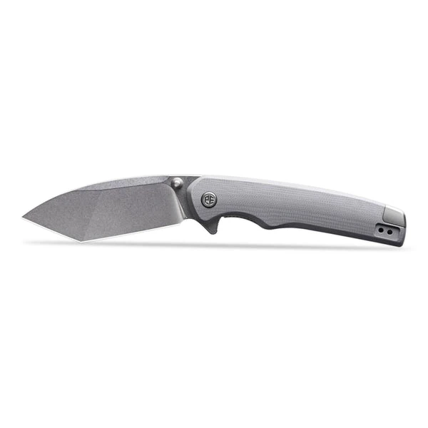 Petrified Fish Bat Folding Knife Gray G10 Handle N690 Modified Tanto Plain Edge Stonewash Finish PFE20GAW