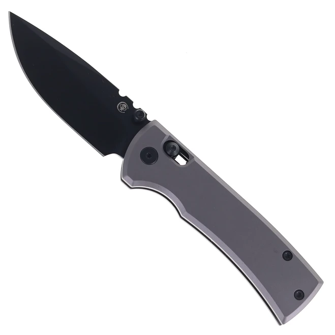 Chaves Knives Redencion X-Lock Folding Knife Gray Anodized Aluminum Handle 3.25" Black PVD D2 Drop Point
