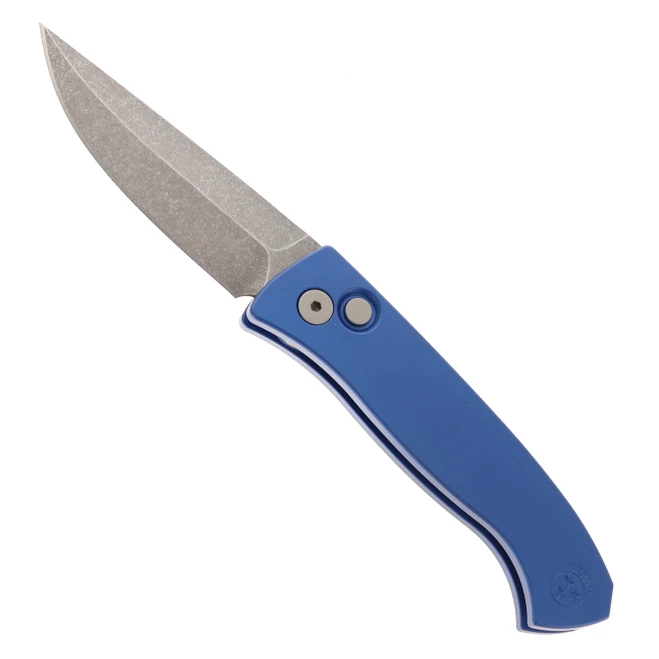 Pro-Tech Walter Brend Classic Automatic Knife Blue Aluminum Handle 3.35" Acid Wash MagnaCut Drop Point