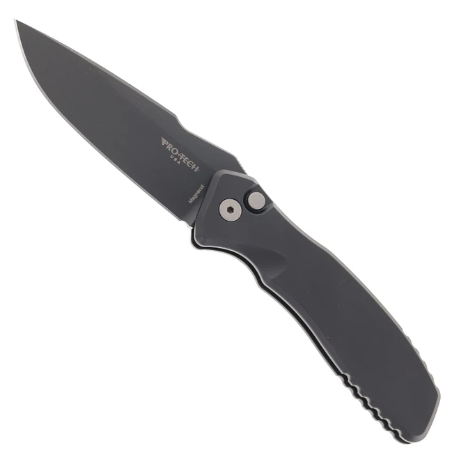 Pro-Tech Spartan Blades Pallas Automatic Knife Black Aluminum Handle 3.7" Black DLC MagnaCut Clip Point