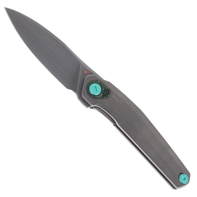 Reate Knives VK-FUX Folding Knife Darkwashed Titanium Handle 3.3" Hand Rubbed Acid Washed Elmax Blade