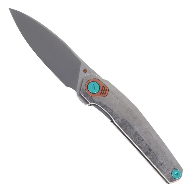 Reate Knives VK-FUX Folding Knife Crystalized Gray Titanium Handle 3.3" Frosted Satin Elmax Blade