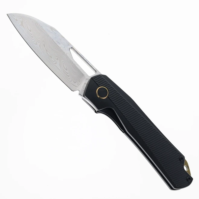 Remette x Divo Bender Right-Hand Folding Knife Black Titanium Handle 3.15" Damasteel DIVORT1A