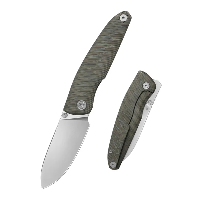 KB Cargo Folding Knife Flame Anodized Titanium Handle M390 Drop Point Plain Edge Silver Bead Blast Finish KB480B
