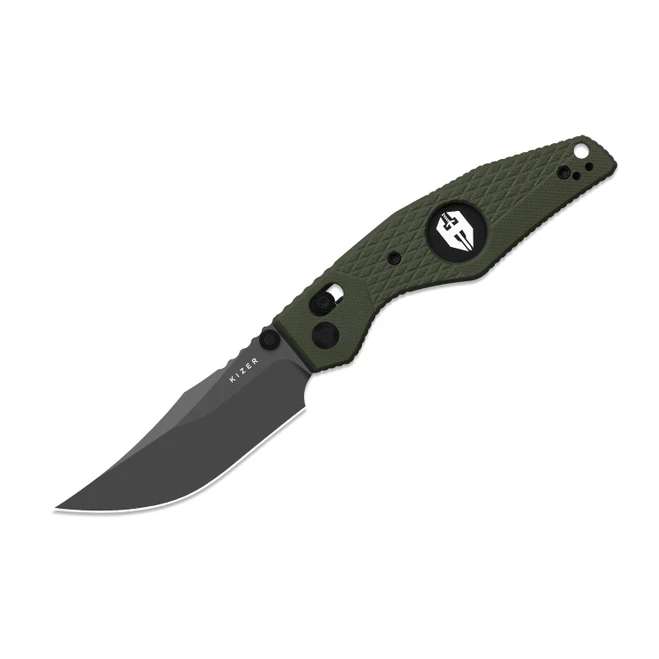 Kizer Kinisis Folding Knife OD Green G-10 Handle 3.3" Gray PVD 14C28N Trailing Point V3824CT1