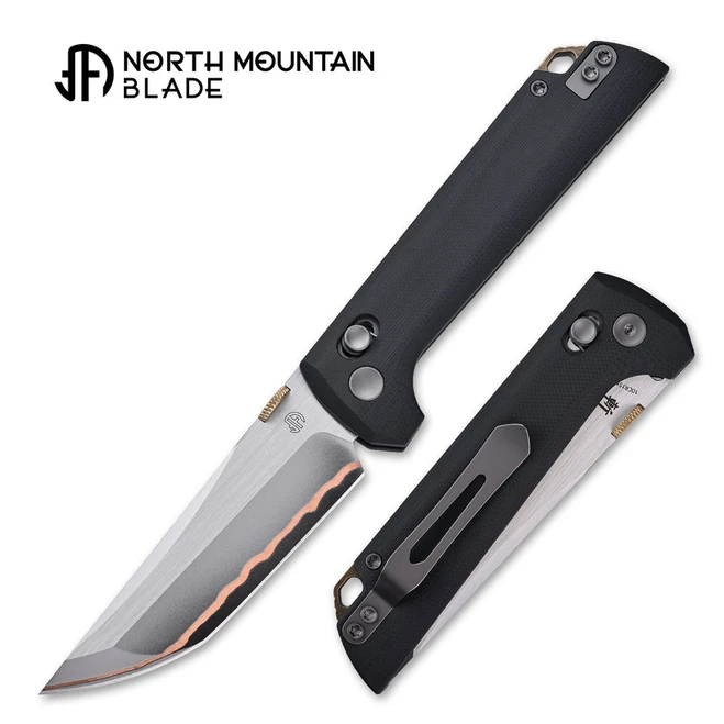 North Mountain Blades Crossbar Lock Folding Knife Black G10 Handle 5-Layer Copper-Clad Steel Plain Edge 2418-BK-5