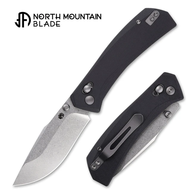 North Mountain Blade Coyote Yamainu Folding Knife Black G10 Handle 10Cr15MoV Drop Point Plain Edge Stonewash Finish 2603-BK