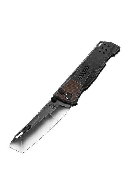 Poikilo Blade TASK-Denzoku S2 Rusty Tank Folding Knife Titanium Handle 3.7" Black Stonewash M398 Modified Tanto Blade